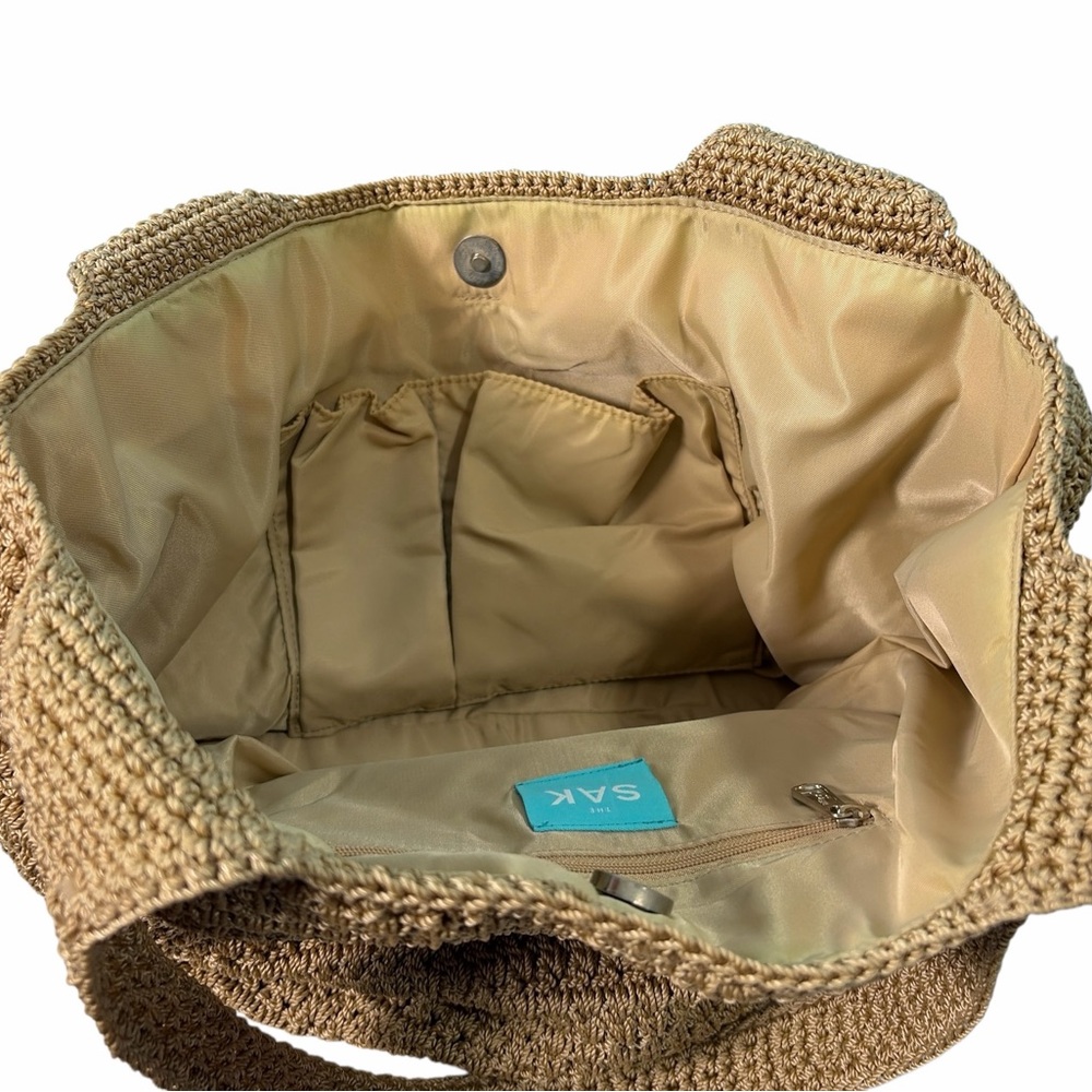 The Sak Crochet Shoulder Bag Tan Woven Hobo Tote  Medium - Picture 4 of 8